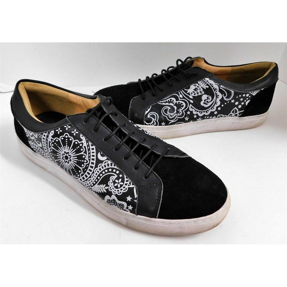 Robert Graham Black White Leather Suede Lace Up‎ Sneakers 11 M